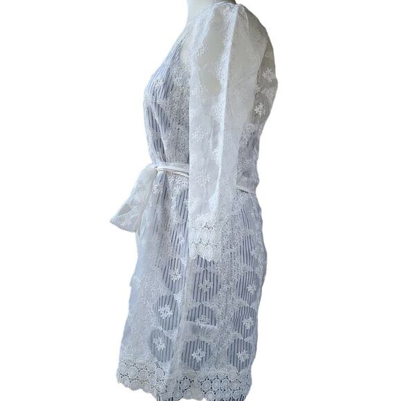 Sandro Paris Womens Dress Large Isabelle Floral Lace Mini Blue White Stripe EUC - Picture 5 of 15